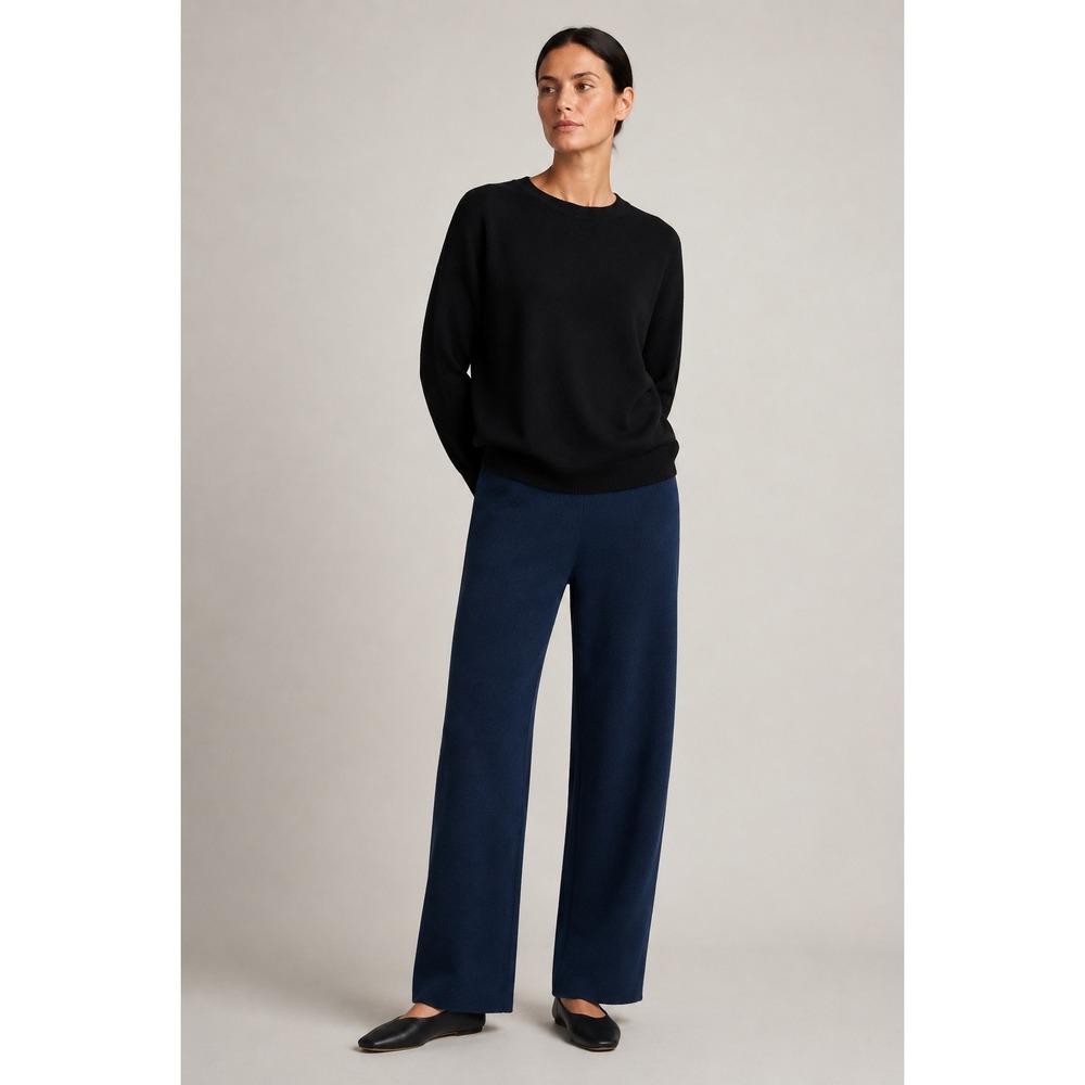 NWOT Eileen Fisher M 100% Wool Wide Leg Knit Pants Ocean Blue Quiet Luxury